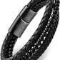Stacked Black Leather & Black Onyx Bead Bracelet