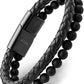 Black Braided Leather & Black Onyx Bead Bracelet
