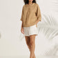 100% Linen Shawl V-Neck Half Sleeve Top JADE