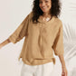 100% Linen Shawl V-Neck Half Sleeve Top JADE