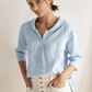 100% Linen Shawl V-Neck Half Sleeve Top JADE