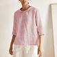 100% Linen Shawl V-Neck Half Sleeve Top JADE