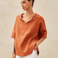 Linen V Neck Short Sleeve Shirt SIERRA