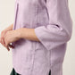 100% Linen Shawl V-Neck Half Sleeve Top JADE