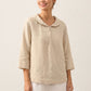 100% Linen Shawl V-Neck Half Sleeve Top JADE