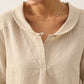 100% Linen Shawl V-Neck Half Sleeve Top JADE