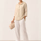 100% Linen Shawl V-Neck Half Sleeve Top JADE