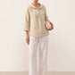 100% Linen Shawl V-Neck Half Sleeve Top JADE