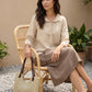 100% Linen Shawl V-Neck Half Sleeve Top JADE