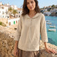 100% Linen Shawl V-Neck Half Sleeve Top JADE