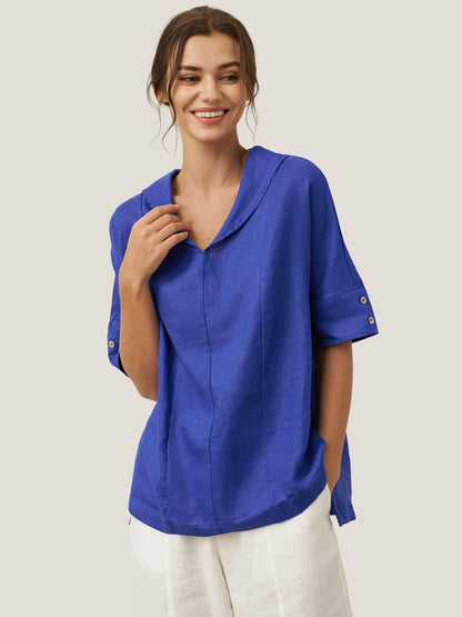 Linen V Neck Short Sleeve Shirt SIERRA