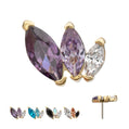14K Solid Yellow Gold Marquise Cascade Triple Gem Threadless Top