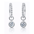 1CTW Created Moissanite Beaded Hoop Drop Earrings in 14kt Gold Over Sterling Silver - Round or Cushion Cut