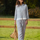 100% Linen Buttoned Closure Color-Blocked Shirt JANICE