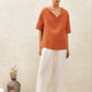 Linen V Neck Short Sleeve Shirt SIERRA