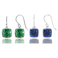2 Pair Pack: 9.00 CTW Cushion Cut Created Blue Sapphire & Emerald Drop Earrings – Available in .925 Sterling Silver or 14kt Yellow Gold Over .925 – 8mm Square Gems
