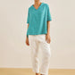Linen V Neck Short Sleeve Shirt SIERRA
