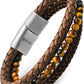 Stacked Brown Leather & Tiger Eye Bead Bracelet
