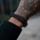 Stacked Black Leather & Black Onyx Bead Bracelet