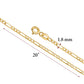 14K Solid Yellow Gold Figaro Link Chain 3+1 Necklace for Women and Girls Made in Italy - Width 2mm