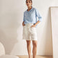 100% Linen Shawl V-Neck Half Sleeve Top JADE