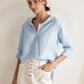 100% Linen Shawl V-Neck Half Sleeve Top JADE