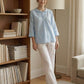 100% Linen Shawl V-Neck Half Sleeve Top JADE