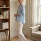 100% Linen Shawl V-Neck Half Sleeve Top JADE
