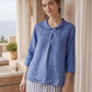 100% Linen Shawl V-Neck Half Sleeve Top JADE