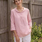 100% Linen Shawl V-Neck Half Sleeve Top JADE