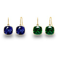 2 Pair Pack: 9.00 CTW Cushion Cut Created Blue Sapphire & Emerald Drop Earrings – Available in .925 Sterling Silver or 14kt Yellow Gold Over .925 – 8mm Square Gems