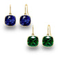 2 Pair Pack: 9.00 CTW Cushion Cut Created Blue Sapphire & Emerald Drop Earrings – Available in .925 Sterling Silver or 14kt Yellow Gold Over .925 – 8mm Square Gems