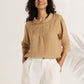 100% Linen Shawl V-Neck Half Sleeve Top JADE