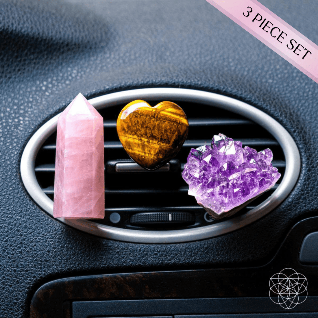 Crystal Car Vent Set - Amethyst, Tiger’s Eye & Rose Quartz