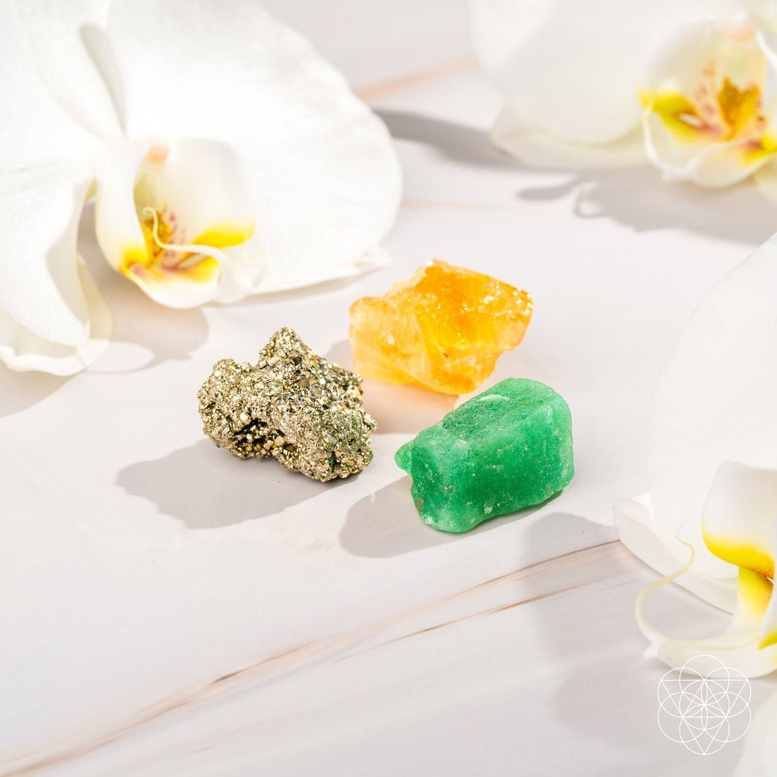 Natural Crystal Trio - Citrine, Pyrite & Green Aventurine